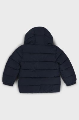 Veste matelass&eacute;e &agrave; capuche et logos pour enfant, Bleu fonc&eacute;