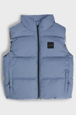Kids' water-repellent padded gilet with logo details, Blue
