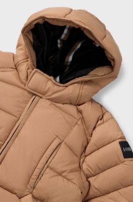 Gewatteerde kinderjas met logopatch in rubberlook, Bruin