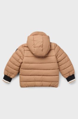 Kids' padded jacket with rubber-effect logo badge, Brown