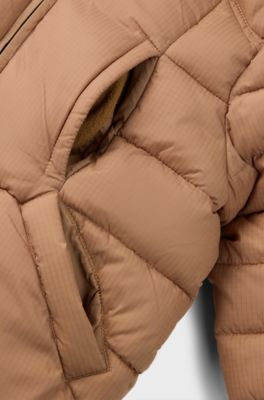 Gewatteerde kinderjas met logopatch in rubberlook, Bruin