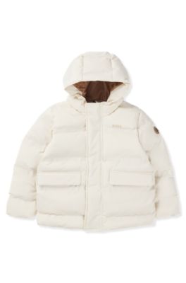 Kids' hooded jacket with logo details, Light Beige