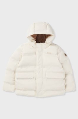 Kids' hooded jacket with logo details, Light Beige