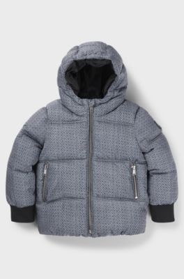 Giubbotto imbottito per bambini con monogrammi e quadri all-over, Grigio scuro