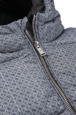 키즈 올오버 체크 및 모노그램 패딩 재킷, 다크 그레이