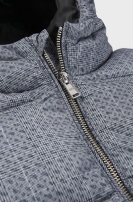Kids' padded jacket with all-over checks and monograms, Dark Grey