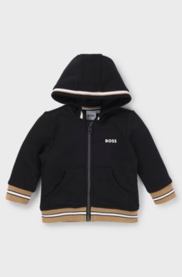 Kids' cotton-blend zip-up hoodie with logo print, Black