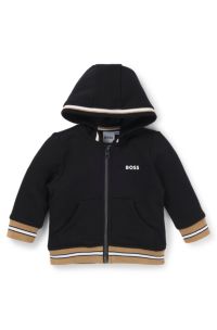 Sweat à capuche zippé en coton mélangé avec logo imprimé pour enfant, Noir