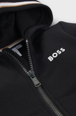 Kids' cotton-blend zip-up hoodie with logo print, Black