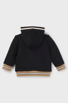 Kids' cotton-blend zip-up hoodie with logo print, Black