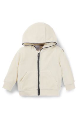Felpa con cappuccio per bambini in misto cotone effetto velluto, Beige chiaro