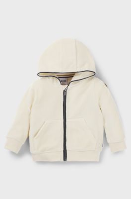 Kids' hoodie in a velvet-effect cotton blend, Light Beige