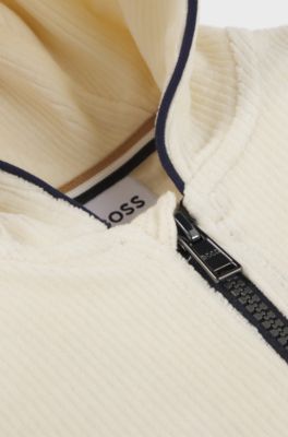 Kids' hoodie in a velvet-effect cotton blend, Light Beige