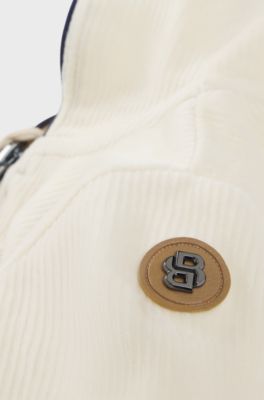 Kids' hoodie in a velvet-effect cotton blend, Light Beige