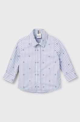Kids' shirt in striped cotton with Double B monograms, Light Blue