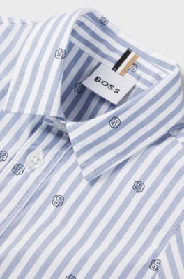 Kids' shirt in striped cotton with Double B monograms, Light Blue