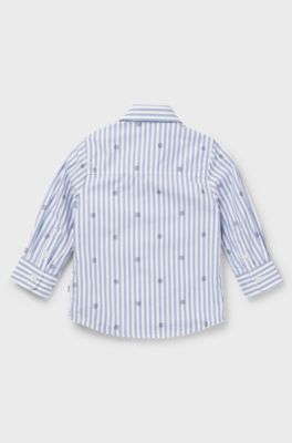 Kids' shirt in striped cotton with Double B monograms, Light Blue