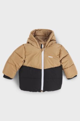 Kids' hooded colour-block jacket with padding, Brown