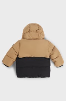 Kids' hooded colour-block jacket with padding, Brown