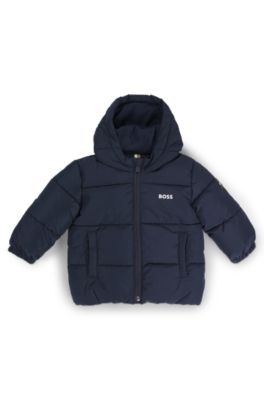 Kids' water-repellent padded jacket with logo print, Dark Blue