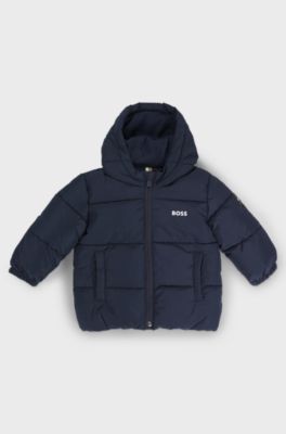 Kids' water-repellent padded jacket with logo print, Dark Blue