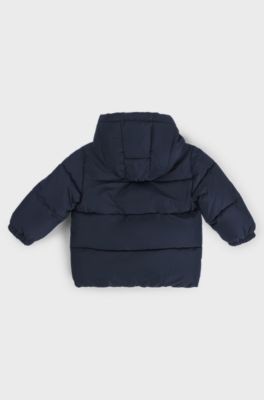Kids' water-repellent padded jacket with logo print, Dark Blue