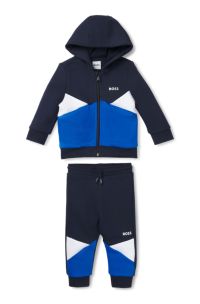 Kids-Trainingsanzug im Colour-Block-Design mit Logo-Print, Dunkelblau