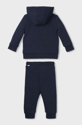 Tracksuit til b&oslash;rn med logoprint og colour blocking, M&oslash;rkebl&aring;