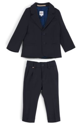 Kids' suit in stretch fabric with logo details, Dark Blue