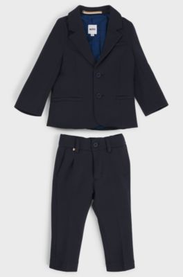 Kids' suit in stretch fabric with logo details, Dark Blue