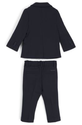 Kids' suit in stretch fabric with logo details, Dark Blue