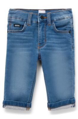 Kids' jeans in stretch denim with Double B monograms, Blue