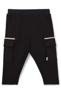 Pantalon cargo en piqu&eacute; stretch avec &eacute;tiquette logot&eacute;e pour enfant, Noir