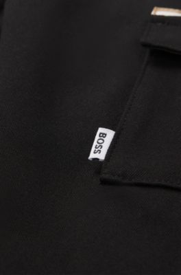 Pantaloni cargo per bambini in piqu&eacute; elasticizzato con etichetta con logo, Nero