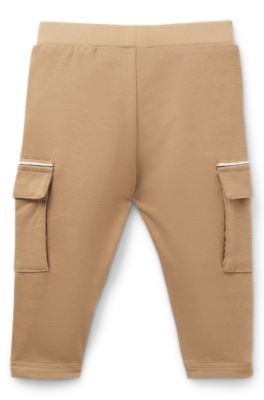 Kids' cargo trousers in stretch piqu&eacute; with logo label, Brown