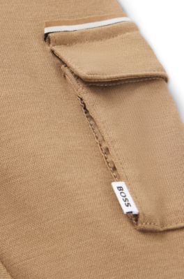 Kids' cargo trousers in stretch piqu&eacute; with logo label, Brown