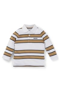 Polo à manches longues avec rayures et logo pour enfant, Blanc