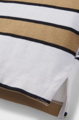 Polo a maniche lunghe per bambini con righe e logo, Bianco
