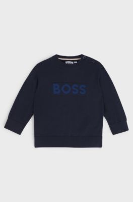 Kids' sweater in cotton with embossed logo, Dark Blue