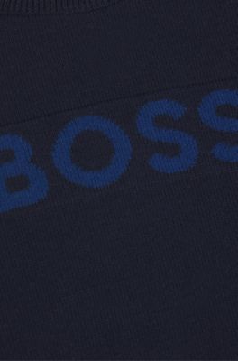 Kids' sweater in cotton with embossed logo, Dark Blue