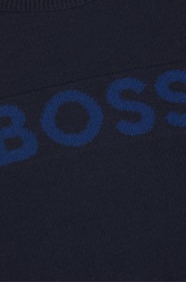 Kids' sweater in cotton with embossed logo, Dark Blue