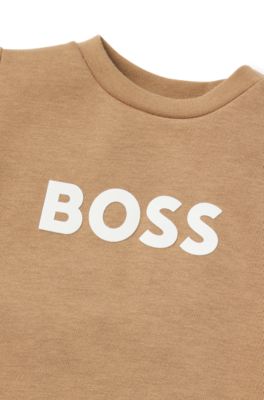 Felpa per bambini in pile di misto cotone con logo stampato, Marrone