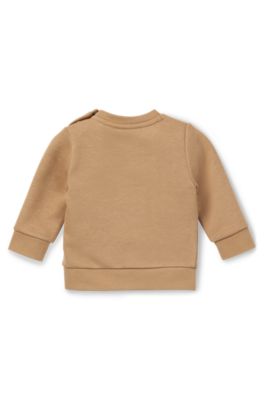 Felpa per bambini in pile di misto cotone con logo stampato, Marrone