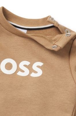 Felpa per bambini in pile di misto cotone con logo stampato, Marrone