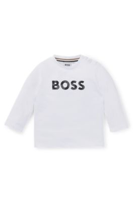Maglia a maniche lunghe per bambini in cotone con logo, Bianco