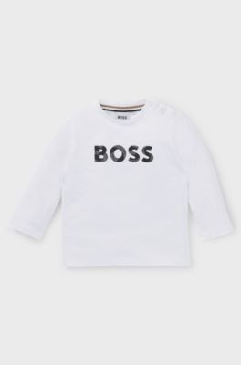 Kids' long-sleeved T-shirt in cotton with logo detail, White