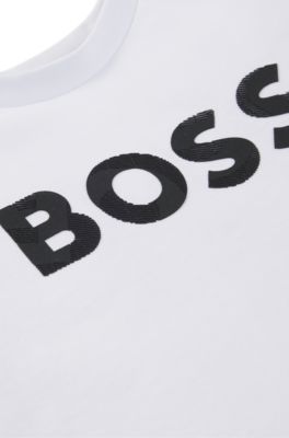 Maglia a maniche lunghe per bambini in cotone con logo, Bianco