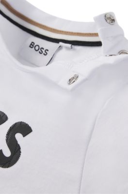 Maglia a maniche lunghe per bambini in cotone con logo, Bianco