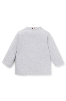 Maglia a maniche lunghe per bambini in cotone con logo verticale, Grigio chiaro