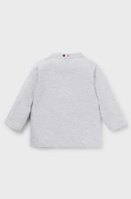 Kids' long-sleeved T-shirt in cotton with vertical logo, Light Grey